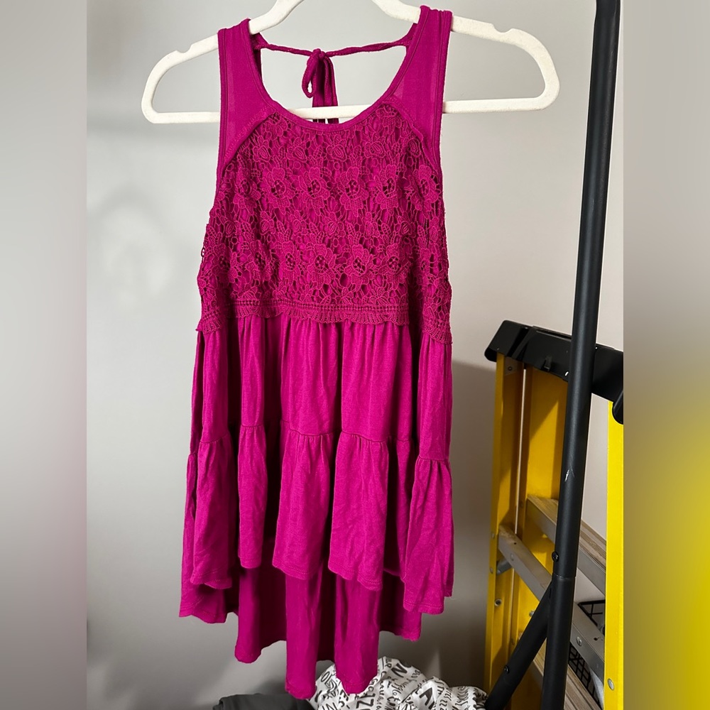 Belle Du Jour Fuchsia Lace-Front Tiered Tank